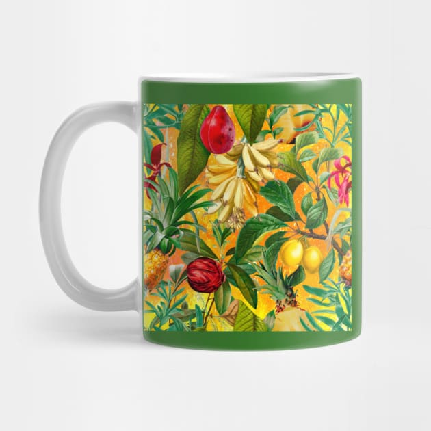 tropical exotic botanical illustration with floral tropical fruits, botanical pattern, fruit pattern, Yellow fruit pattern over a by Zeinab taha